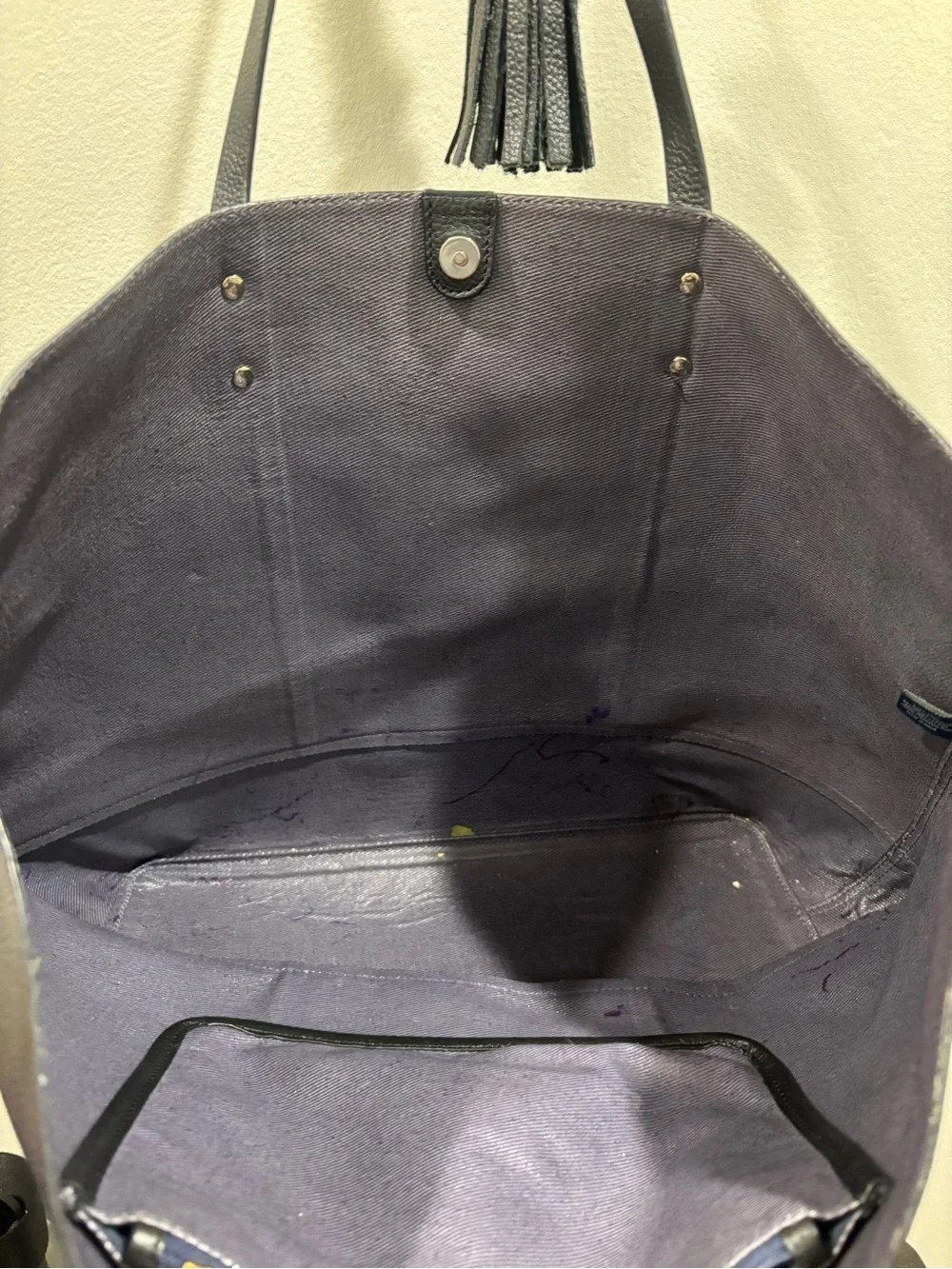 Cole Haan Black Pebbled Leather Tote with Tassel